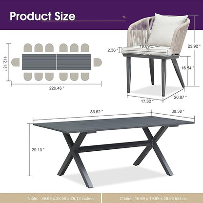 PURPLE LEAF 16 Pieces Patio Dining Set Wicker Outdoor Furniture Rectangular Table and Chairs Set for Garden Deck Aluminum Frame Backyard Kitchen Set, Cushions and Pillows Included Taupe