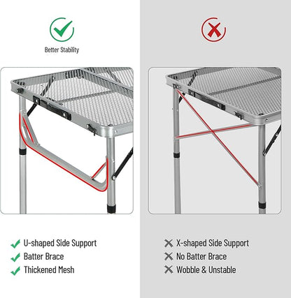 RedSwing Portable Grill Table for Outside, Aluminum Folding Grill Stand Table for Outdoor Camping Picnic BBQ, Lightweight Adjustable Height, 24"x24"x9.8"/27" Sliver