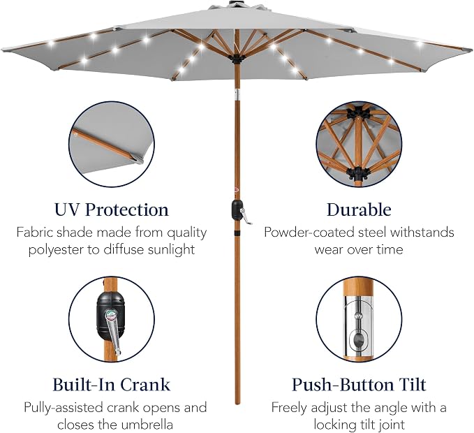 Best Choice Products 10ft Solar Market Patio Umbrella w/Woodgrain Pattern Pole - Image 6