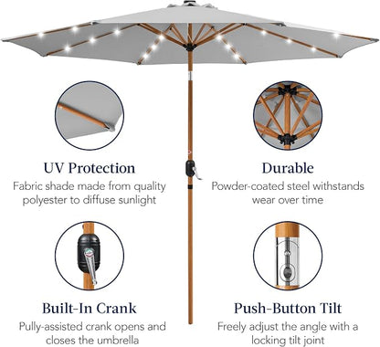 Best Choice Products 10ft Solar Market Patio Umbrella w/Woodgrain Pattern Pole - Image 6