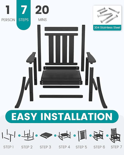 SERWALL Outdoor Rocking Chair Set of 4, HDPE Rocker - Image 7