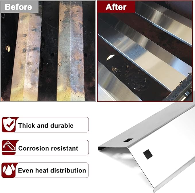 Hiorucet Grill Replacement Parts for Chargriller 5650, 5050, 3001, 5072, 3030, 3008, 4000, 5252 Gas Grill, Cast Iron Cooking Grates, Stainless Steel Heat Plates for King-Griller 3008 5252 Gas Grill