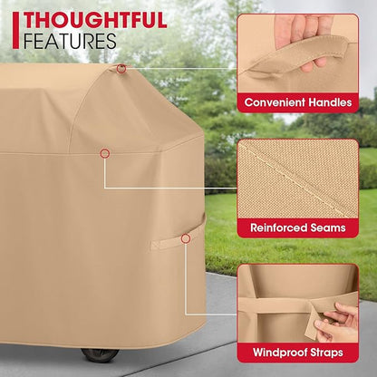 Unicook BBQ Grill Cover for Outdoor Grill 48 Inch, Heavy Duty Waterproof 2 Burner BBQ Cover, Compatible with Weber Char-Broil and Nexgrill Gas Grills, All Weather Protection, Light Brown