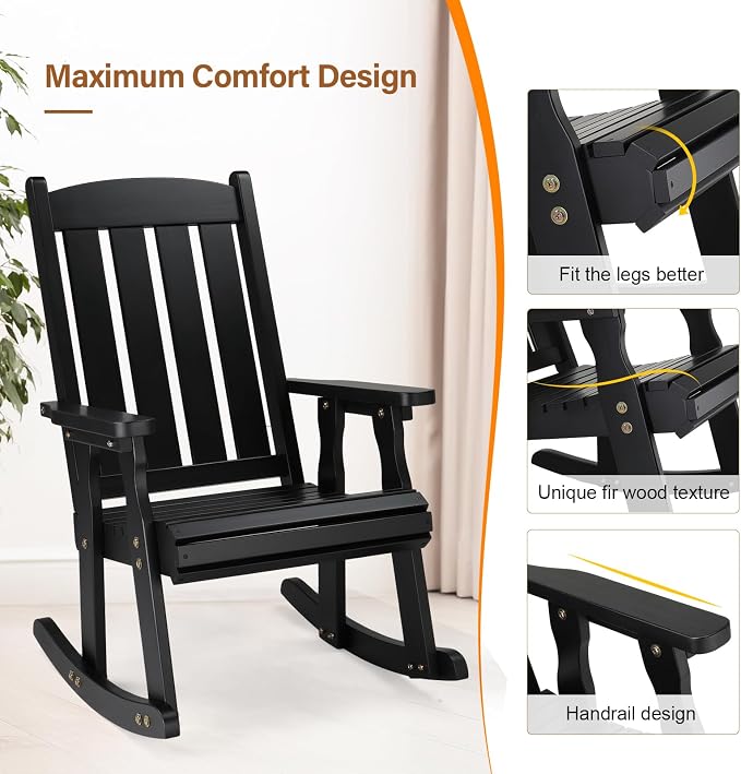 VINGLI Outdoor Rocking Chair, Heavy Duty 600 LBS Wooden Rocker, Weatherproof - Image 6