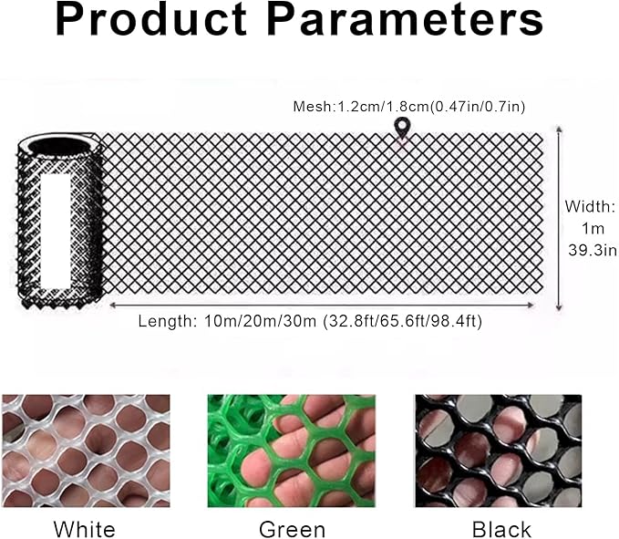 Plastic Wire Mesh Fence 39.3 Inches Wide Safety Fence Roll Balcony Protection Net Fencing Multi-Use Decorative Barrier for Chicken, Snow, Poultry, Patio, Garden, P(Size:1x10M - Mesh 1.8cm,Color:Black)