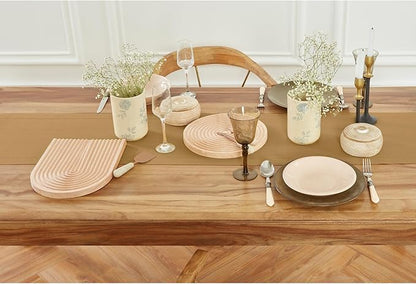 Solino Home Linen Camel Hemstitch Table Runner 48 Inches - 100% Pure Linen Small Table Runner 14 x 48 Inch Ideal for Dresser and Coffee Tables - Medium Weight