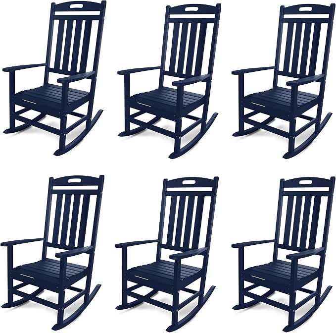 Outdoor Rocking Chair Set of 6, All-Weather Resistant Poly Lumber Rocker Chair by Adiromoti
