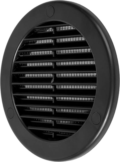 4 Inch [Opening] Black Air Vent Cover – Pack of 10 – Plastic Round Air Vent Grill Cover for Wall or Ceiling, Built-in Mesh Screen/HVAC Return Air Register – Modern Louvered Design