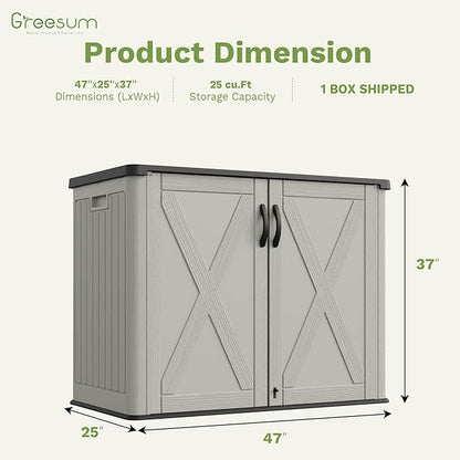 Greesum Outdoor Storage Cabinet, 25 Cu.Ft Deck Box Without Shelves, Waterproof Plastic Storage Bin for Patio Cushions, Gardening Tools, Lockable and Sidehandles, UV Resistant, Beige