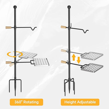 Mr IRONSTONE Campfire Grill Grate: Fire Pit Grill Grate with Swivel Handle, Campfire Cooking Equipment with Heavy Duty Steel, Over Fire Camp Grill For Outdoor Barbecue Camping and Cooking, Black
