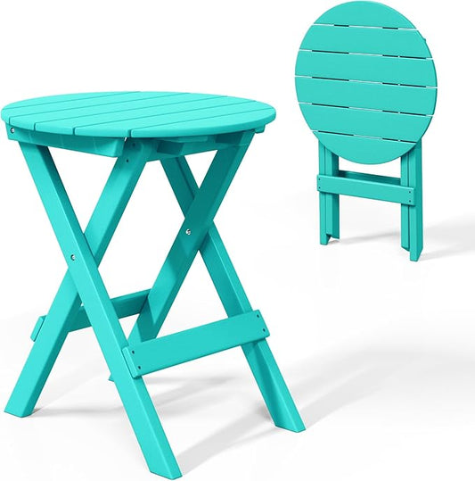 Costaelm Paradise HDPE Outdoor 24.5 Inch Round Portable Folding Patio Dining Table, Turquoise