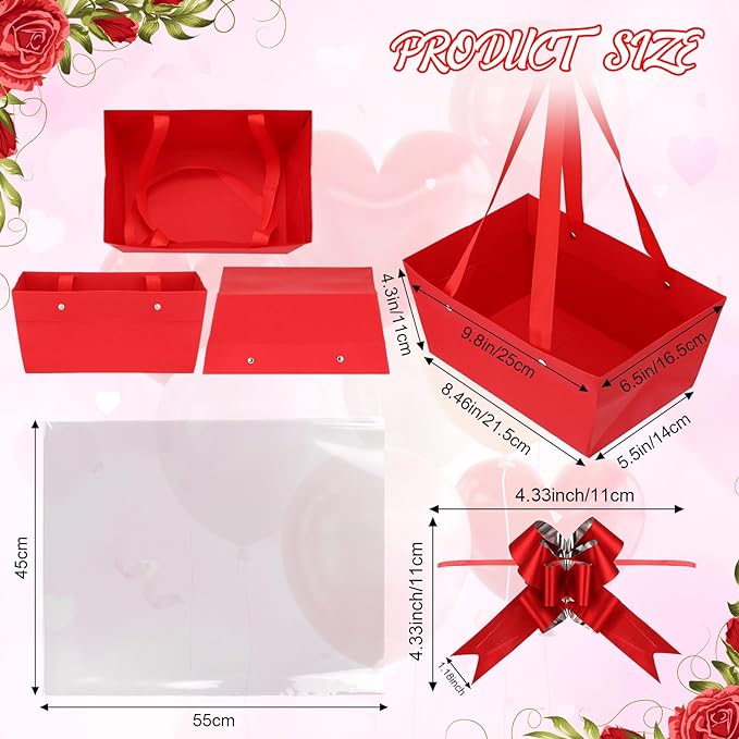 PerKoop 24 Pack Baskets for Gifts Empty Bulk 6.5 x 9.8'' Thick Kraft Gift Basket with Bows and Bags Empty Gift Baskets for Valentine's Day Easter Birthdays Wedding Snacks Farmers Market(Red)