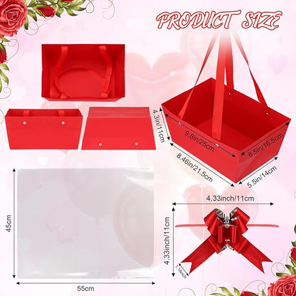 PerKoop 24 Pack Baskets for Gifts Empty Bulk 6.5 x 9.8'' Thick Kraft Gift Basket with Bows and Bags Empty Gift Baskets for Valentine's Day Easter Birthdays Wedding Snacks Farmers Market(Red)