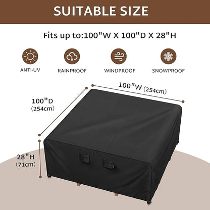 iBirdie Outdoor Patio Furniture Set Covers 100 x 100 inch Waterproof Weatherproof Square Cover, Heavy Duty 600D for Outside Dining Table and Chairs fit 8 x 8 ft, 99 x 98, 97 x 96 inch