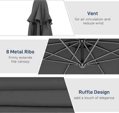 Outsunny 10' Cantilever Hanging Tilt Offset Patio Umbrella | UV & Water - Image 5