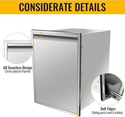 Outdoor Kitchen Drawers, Box Frame Style Flush Mount BBQ Drawer w/Stainless Steel Handle, BBQ Island Drawers For Patio Grill Station,Trash Drawer