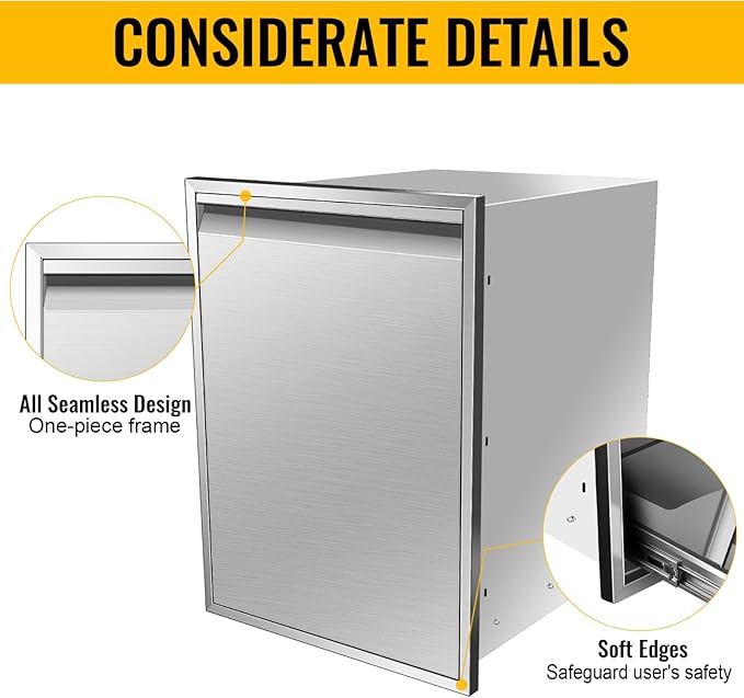 Pull Out Trash Drawer, Lower Sliding Rails Stainless Steel Roll Out Trash Bin Pull Out Tray With Handle For Outdoor Kitchen BBQ Island Grill Station,Trash Drawer