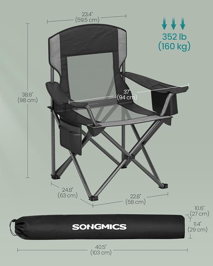 SONGMICS Camping Chair, Folding Oversized Chair, Comfortable and Heavy-Duty - Image 3