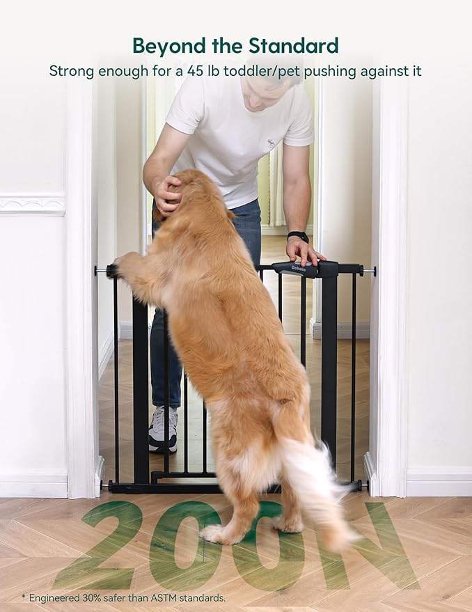 BABELIO 36" Tall Baby Gate, 29-48" Auto-Close & Pressure Mounted, Black Steel Dog Gate for Stairs & Doorways