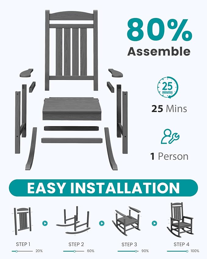 SERWALL Outdoor Rocking Chair Set of 2, Oversized Patio Rocking Chair, Yard | - Image 8