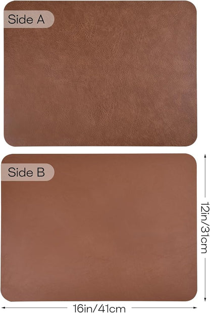 PU Leather Placemats Set of 6 Table Mats Heat Resistant Kitchen Place Mats, Waterproof Wipeable Dining Table Placemats for Home Party Outdoor, 15.8 x 11.8 inches (Brown)