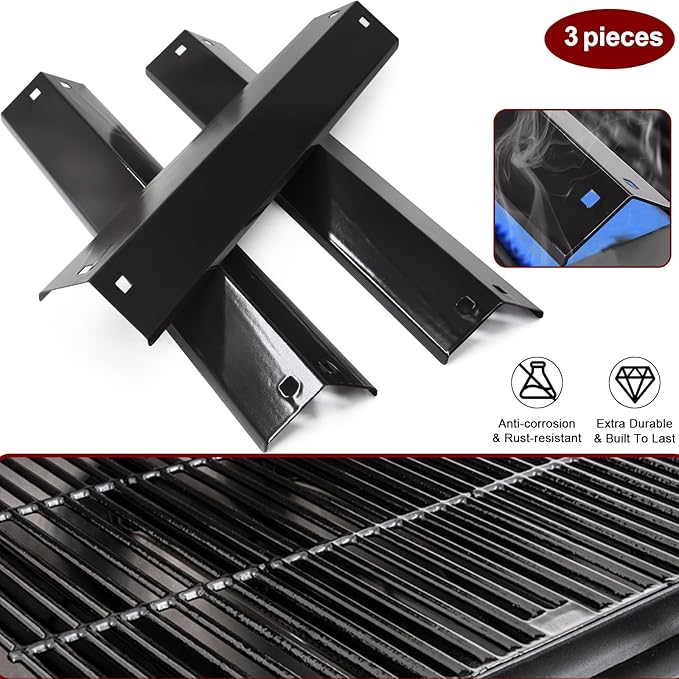 Hiorucet Grill Replacement Parts for Chargriller 5650, 5050, 3001, 5072, 3030, 3008, 4000, 5252, King Griller 3008 5252 Gas Grill, Cast Iron Grill Grates, Porcelain Steel Heat Plates