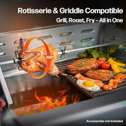 Large Built-In Charcoal BBQ Grill, Charcoal Grills with Liftable Tray, Insulated Hood & Temperature Gauge, Heavy-Duty Stainless Steel Barbecue Grill for Outdoor Kitchen, Family Parties, and Camping