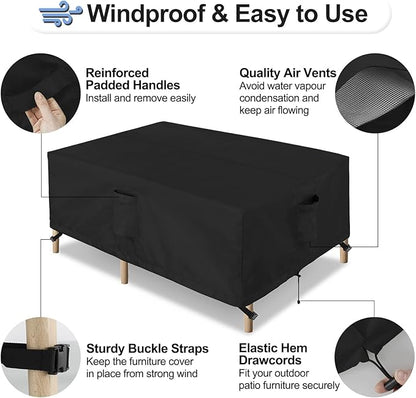 OutdoorLines Outdoor Waterproof Patio Table Furniture Set Covers - Rectangle Couch Sectional Cover Outside Weatherproof Patio Furniture Covering for Deck, Lawn and Backyard 130"L x 84"W x 28"H, Black