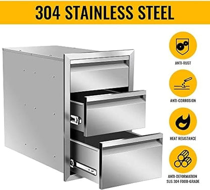 Pull Out Trash Drawer, Lower Sliding Rails Stainless Steel Roll Out Trash Bin Pull Out Tray With Handle For Outdoor Kitchen BBQ Island Grill Station,Three Drawers