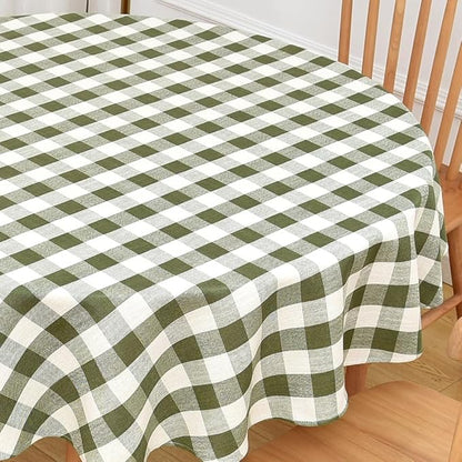 Gingham Table Cloth for Round Tables Green Checkered Plaid Tablecloth Heavy Duty Cotton Blend Washable & Wrinkle Table Cover for Outdoor Kitchen Dining Picnic Camping (60 inch Diameter)