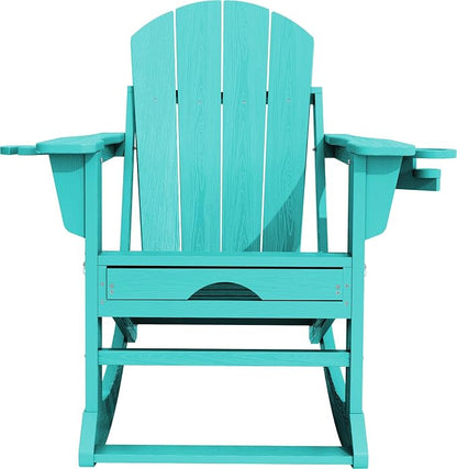 Adirondack Rocking Chair with Ottoman and Cup Holders | HDPE Porch Rocker - Image 8