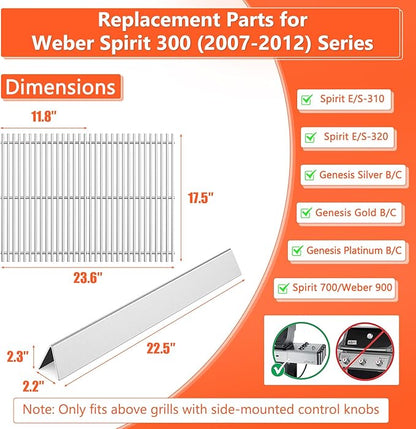 Grill Parts for Weber Genesis Silver B/C, Spirit 300/700, Weber 900 (Side Control), Genesis Gold/Platinum B/C Replacement for Weber 7525 Grates, Weber 7537, 17.5 Grill Grates, 22.5" Flavorizer Bars