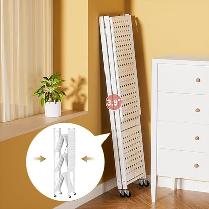 ALANNG Storage Shelves with Wheels, Bookshelf with Storage, No Assembly Metal Rack Cart for Kitchen, Office, Laundry, Garage (4 Tier, White)