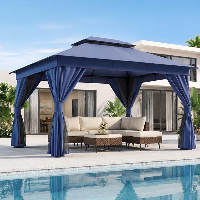 10'x12' Outdoor Gazebo, Heavy Duty Metal Frame Patio Canopy by LAUSAINTHOME