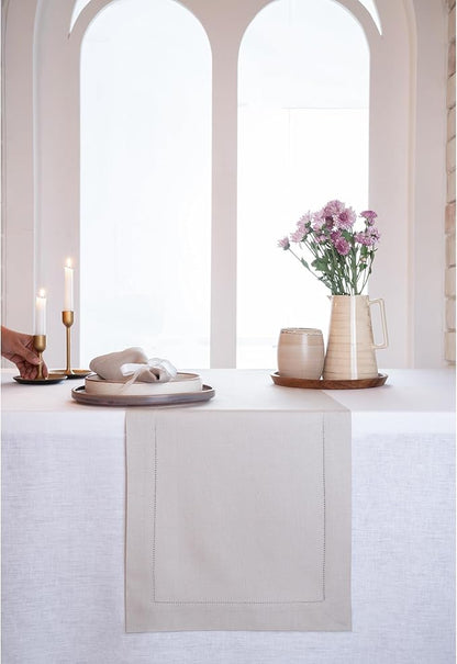 D'Moksha Homes Linen Silver Grey Table Runner 84 Inches Long - 100% Pure Linen Table Runner 14 x 84 Inch for Spring, Easter - Classic Hemstitch