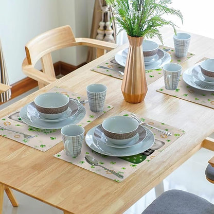 Giwawa 12"x18" Patrick Vases Placemats Set of 4 Lucky Shamrocks Horseshoes Mason Jars Place Mat Spring Clovers Leaf Elf Hat Washable Linen Table Mats for Party Kitchen Dining Holiday Decor