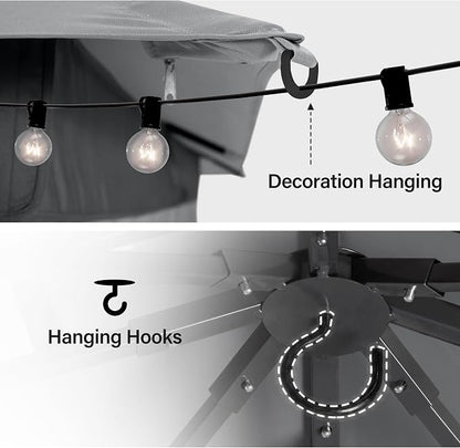 10'x20' Outdoor Gazebo with 100FT String Lights, Metal Heavy Duty Patio Canopy - Image 4