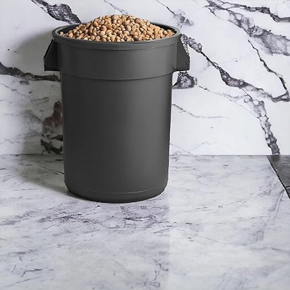 PRO&Family Commercial Round Trash Can with Lid and Dolly Rolling Waste Container, Ingredient Bin, Heavy-Duty Plastic, Anti-Static, Kitchen, Office, Outdoor Use (Black, 44 Gallon)