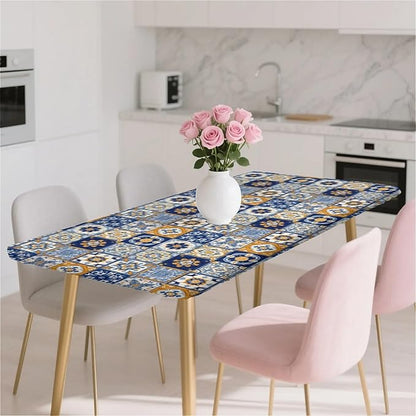 Rectangle Table Cloth Cover Waterproof Elastic Fitted Polyester Fitted Tablecloths for 6 Foot Tables for Indoor,Picnic, Camping, Outdoor （60" x 30"，Bohemian Style）