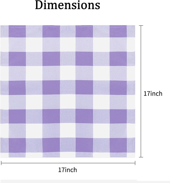 Buffalo Plaid Table Napkins Set of 25 Checkered Cloth Napkins 17x17 inch Washable Dinner Gingham Pattern Napkins Soft Napkins for Wedding Party Dining Banquet(Lavender and White)