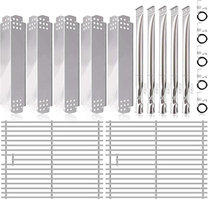 Grill Replacement Parts for Nexgrill 5 Burner 720-0888N, 720-0888, 4 Burner 720-0830H, 720-0783E. 17 Inch Grill Grates, Heat Plates Shield, Burner Tubes and Igniters Kit for Home Depot Nexgrill Parts.