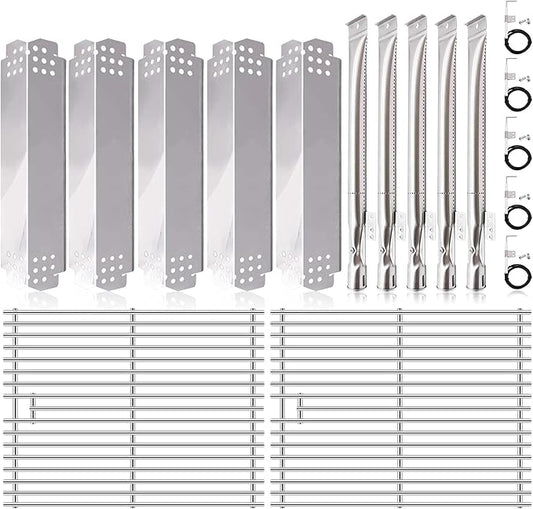 Grill Replacement Parts for Nexgrill 5 Burner 720-0888N, 720-0888, 4 Burner 720-0830H, 720-0783E. 17 Inch Grill Grates, Heat Plates Shield, Burner Tubes and Igniters Kit for Home Depot Nexgrill Parts.