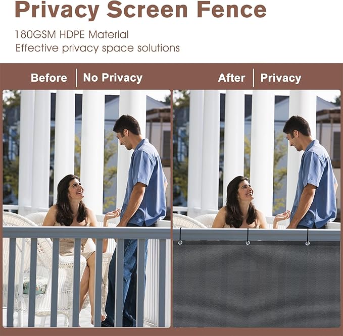 Sunny Guard Customized 3.3'x13' Drak Grey Balcony Privacy Screen,180 GSM Apartments Railing Fence Cover,Heavy Duty Mesh Windscreen for Deck,Outdoor,Backyard,Patio