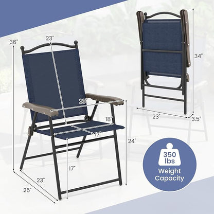 GIANTEX Set of 2 Patio Folding Chairs, Outdoor Patio Dining Chairs w/Armrest - Image 3