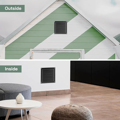 Vent Systems 8 x 8 Inch (Inner) - Pack of 2 - Black Metal Soffit Vent Cover - Durable Square Air Vent Grille with Mesh Screen - Weather Resistant Ventilation Grill - Wall & Ceiling, Indoor & Outdoor