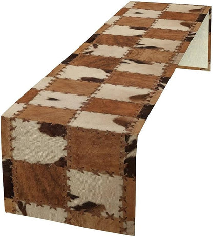 Cowhide Animal Table Runner, Vintage Western Cowboy Patchwork Fur Table Runner for Kitchen Farmhouse Dining Home Banquet Party 13x90in