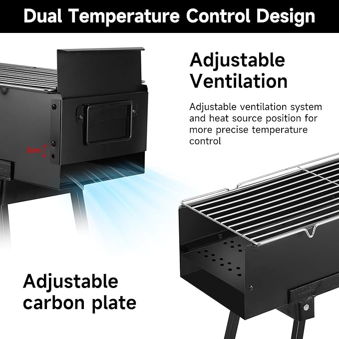 WILLBBQ Charcoal Grills Commercial Quality Portable Hibachi BBQ Barbecue Grill for Backyard Outdoor Cooking Use，Perfect Christmas Gifts for Dad (31.6x7.1x5.1 inch With Accessories), BLACK