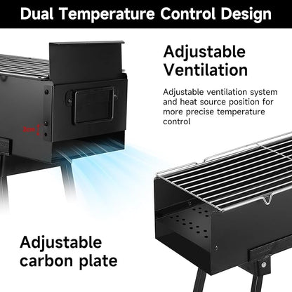 WILLBBQ Charcoal Grills Commercial Quality Portable Hibachi BBQ Barbecue Grill for Backyard Outdoor Cooking Use，Perfect Christmas Gifts for Dad (31.6x7.1x5.1 inch With Accessories), BLACK