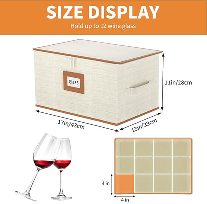 Aokeyee China Storage Containers Hard Shell 8 Piece, Mug, Wine Glass, Utensils, Plate Storage Containers w/Lid, Soft Dividers Felt Pads, Handles, Stackable Storage Organizer for Moving, Party, Ivory