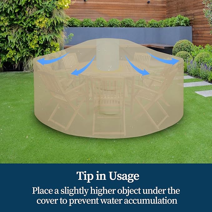 Easy-Going Round Patio Furniture Cover Waterproof Outdoor Dining Table and Chair Cover Anti-UV Outside Sectional Sofa Set Covers (96"DIA x 28"H, Camel)